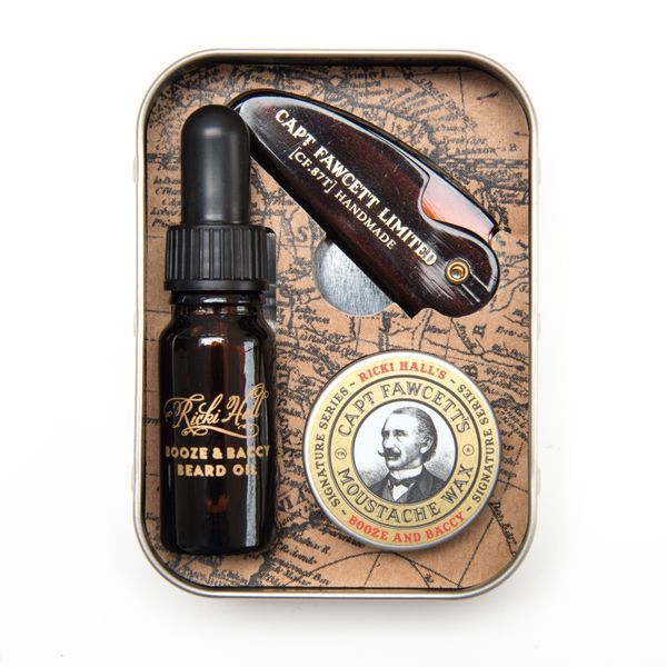 Олія для бороди, віск та гребінець для вус Captain Fawcett Ricki Hall's Booze & Baccy Oil (10ml) and Wax (15ml) Wax) & Moustache Comb) F6675 фото